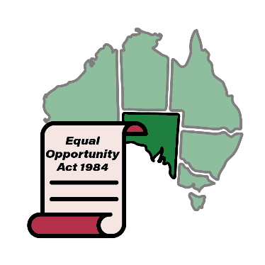 A map of Australia with South Australia coloured in. There is an Anti-Discrimination Act 1984 document next to it