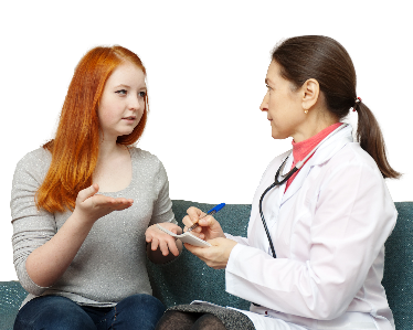 A woman talking to a doctor