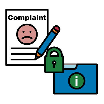 A complaint document with a lock and a document with an information icon on it