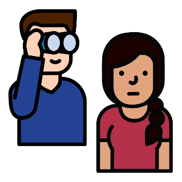 A man with binoculars looking at a woman