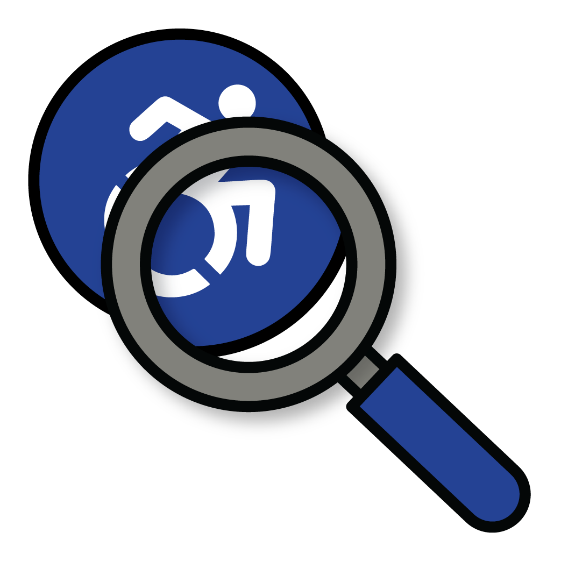 An accessible icon with a magnifying glass on top of it
