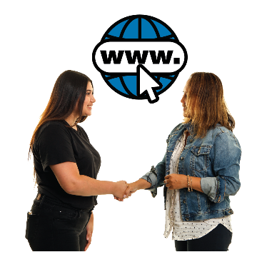 Website icon next to 2 women shaking hands