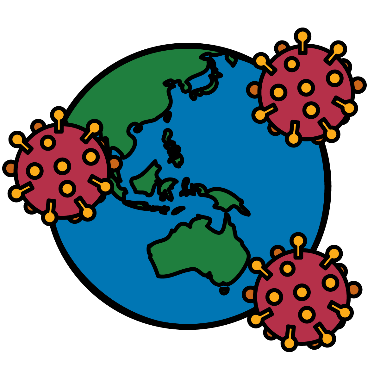 Earth with small coronavirus icons around it