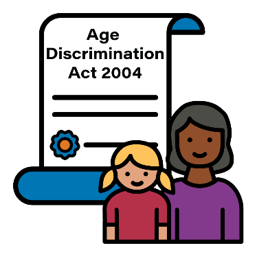 Age Discrimination Act 2004 document next to an older woman and a girl