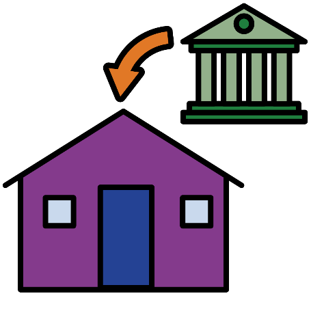 Government icon with arrow pointing at house