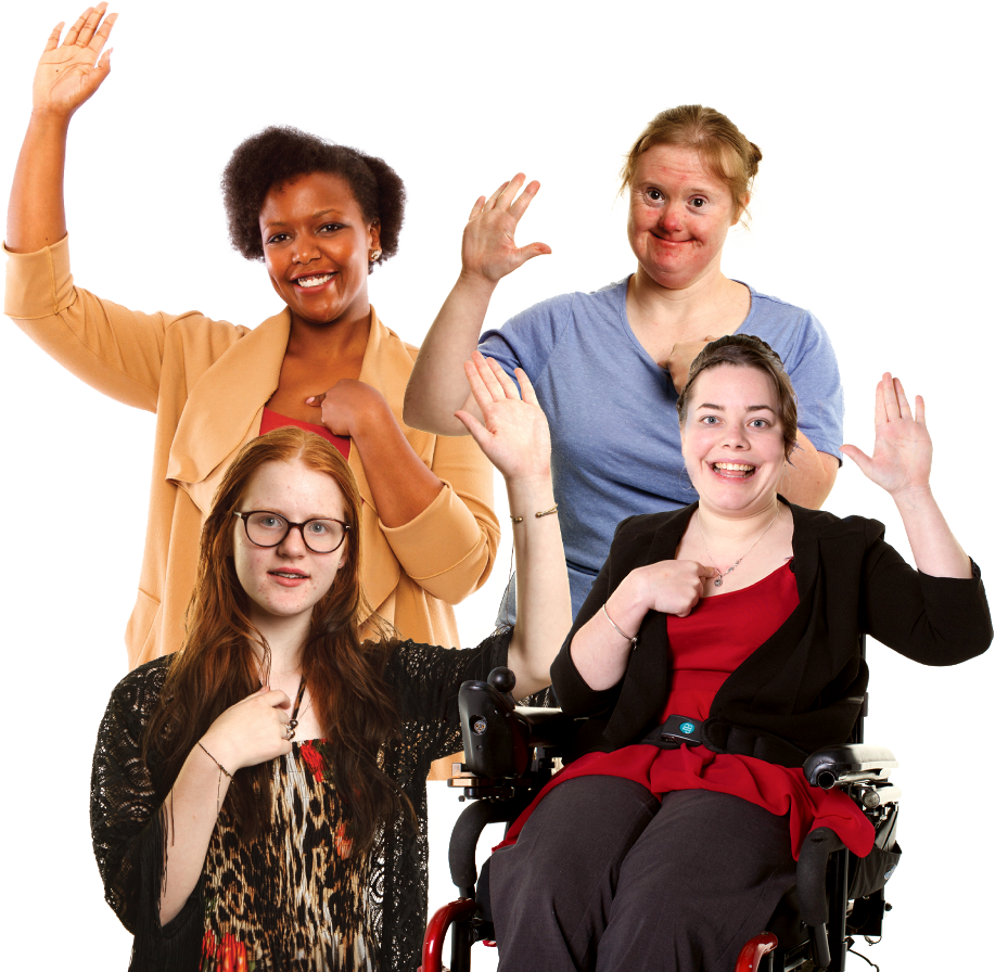 A group of women waving hello