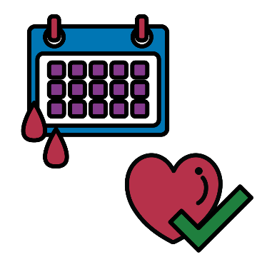 A calendar with blood and a heart with a tick