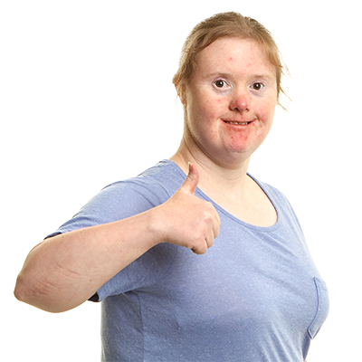 A woman with her thumbs up
