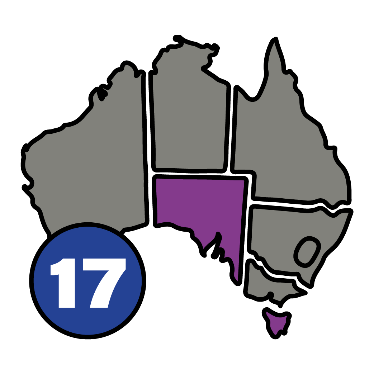 A map of Australia with South Australia and Tasmania coloured in. The number 17 is next to the map