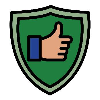 Shield icon with a thumbs up