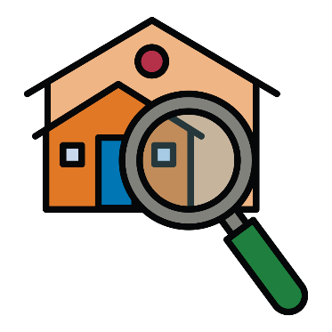 House icon with a magnifying glass