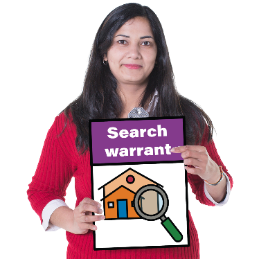 Image of a women holding up a search warrant