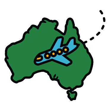 Icon of Australia and a plane flying across