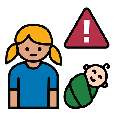 Icon of a young girl with a baby next to a warning sign