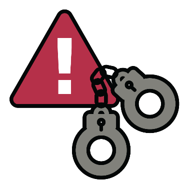 Icon of handcuffs and a warning sign