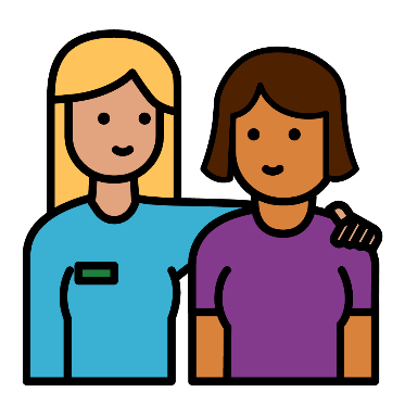 Icon of a support worker and a woman.