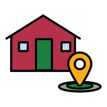 Icon of a house with a map drop pin