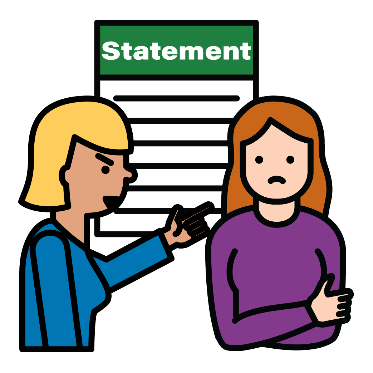 Icon of two woman in conversation in front of a statement