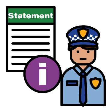 Icon of a policeman next to a statement with an information sign connecting them