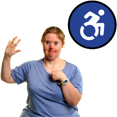 Image of a woman with a disabled icon above her head