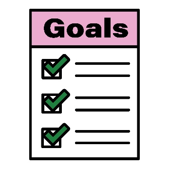 Piece of paper with text: 'Goals' and three ticks.