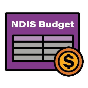 Purple rectangle with text 'NDIS Budget' and a dollar sign.